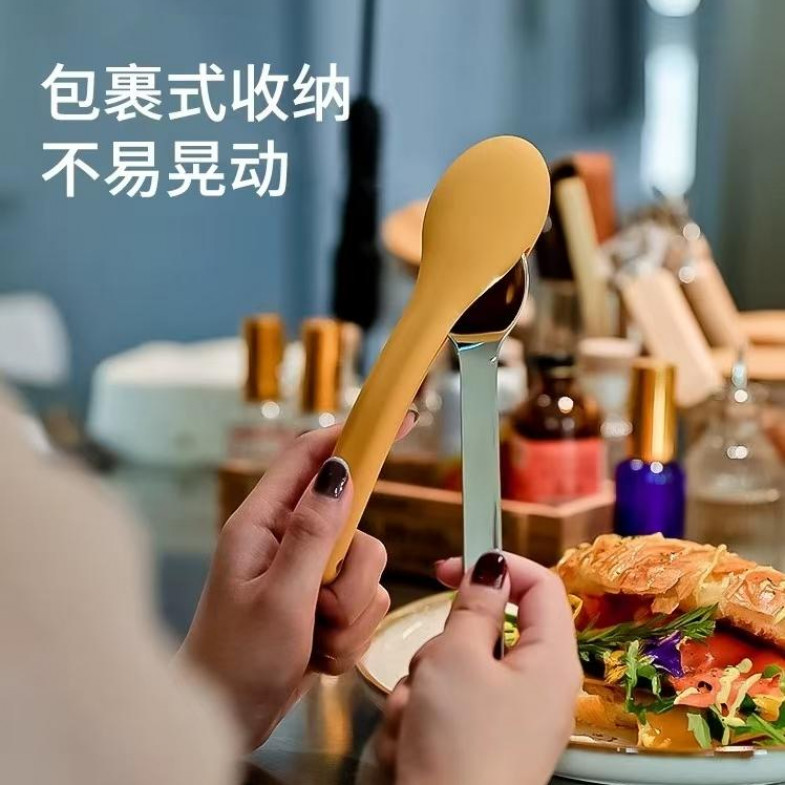 硅胶收纳便携餐具304不锈钢勺筷套装两件套便携收纳户外旅行套装
