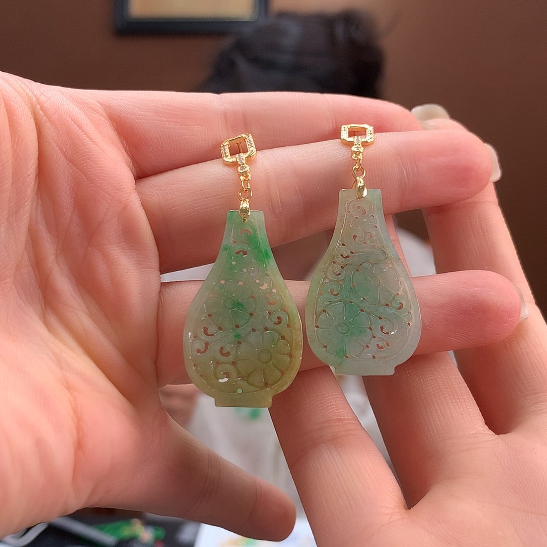 翡翠银S925镶嵌耳饰耳饰