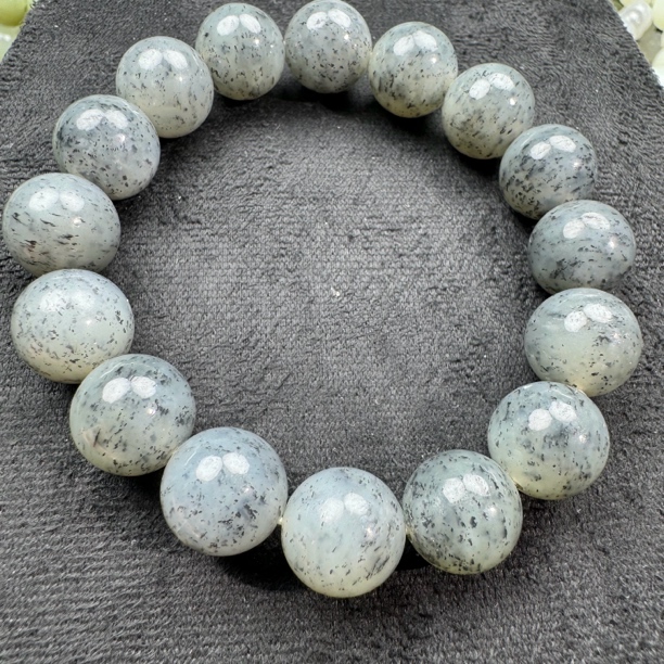 和田玉点墨青花卡12mm手串 料子细腻 油润性好