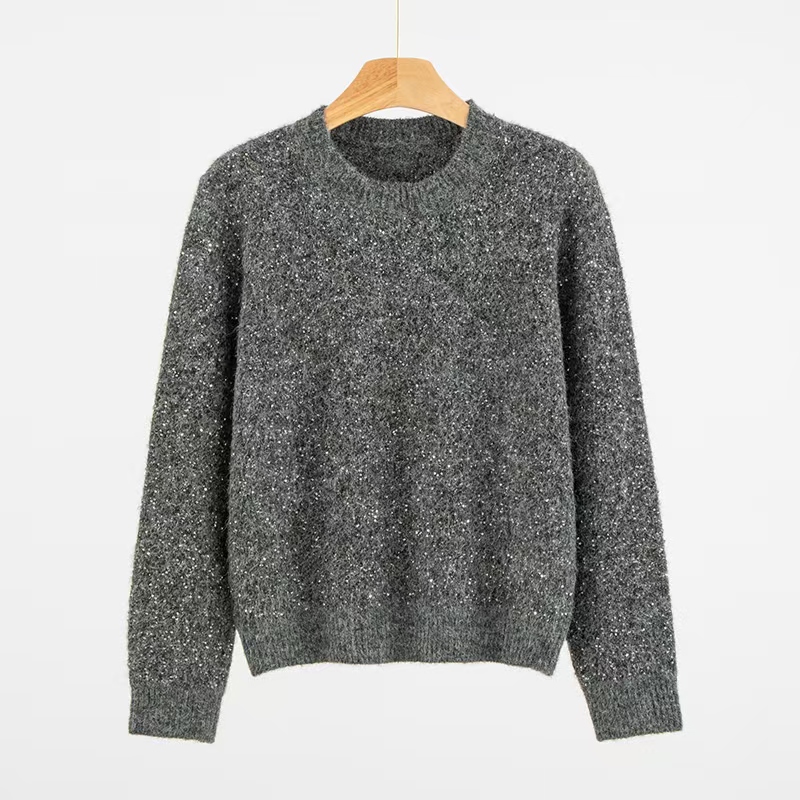 【BC恋人】欧货意大利进口珠片纱进口厚款秋冬重工圆领百搭上衣羊毛