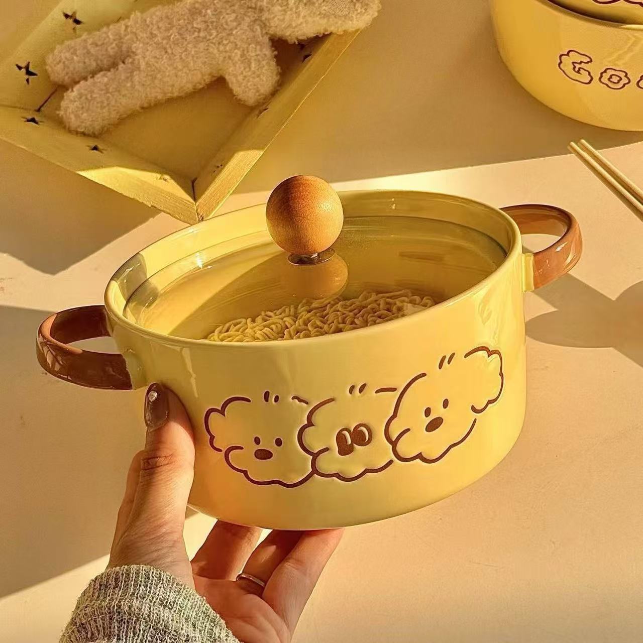 【央央好物专属】可爱陶瓷泡面碗带盖餐具学生宿舍大容量面碗