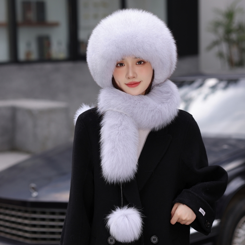 狐狸毛帽子女冬天皮草围巾帽保暖护耳真皮围脖时尚韩版东北滑雪帽