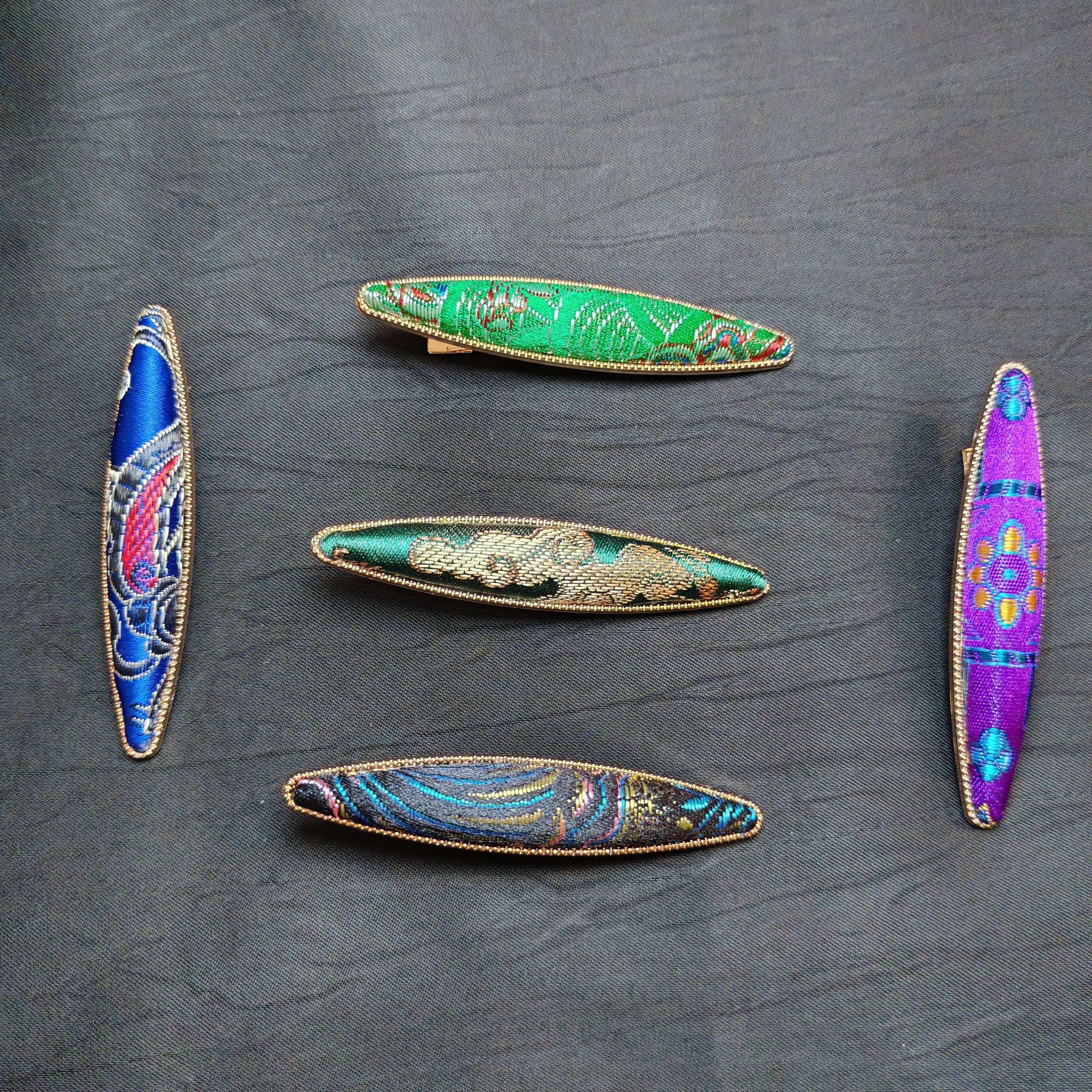 荣锦柳叶尖夹发夹侧夹全真丝桑蚕丝手工发饰鸭嘴夹边夹