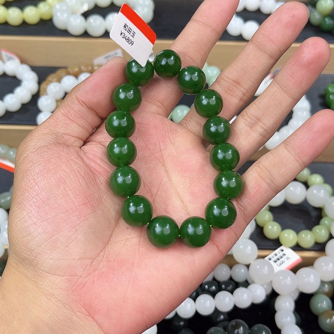 手串未镶嵌和田玉纯天然俄罗斯碧玉七号矿菠菜绿14mm