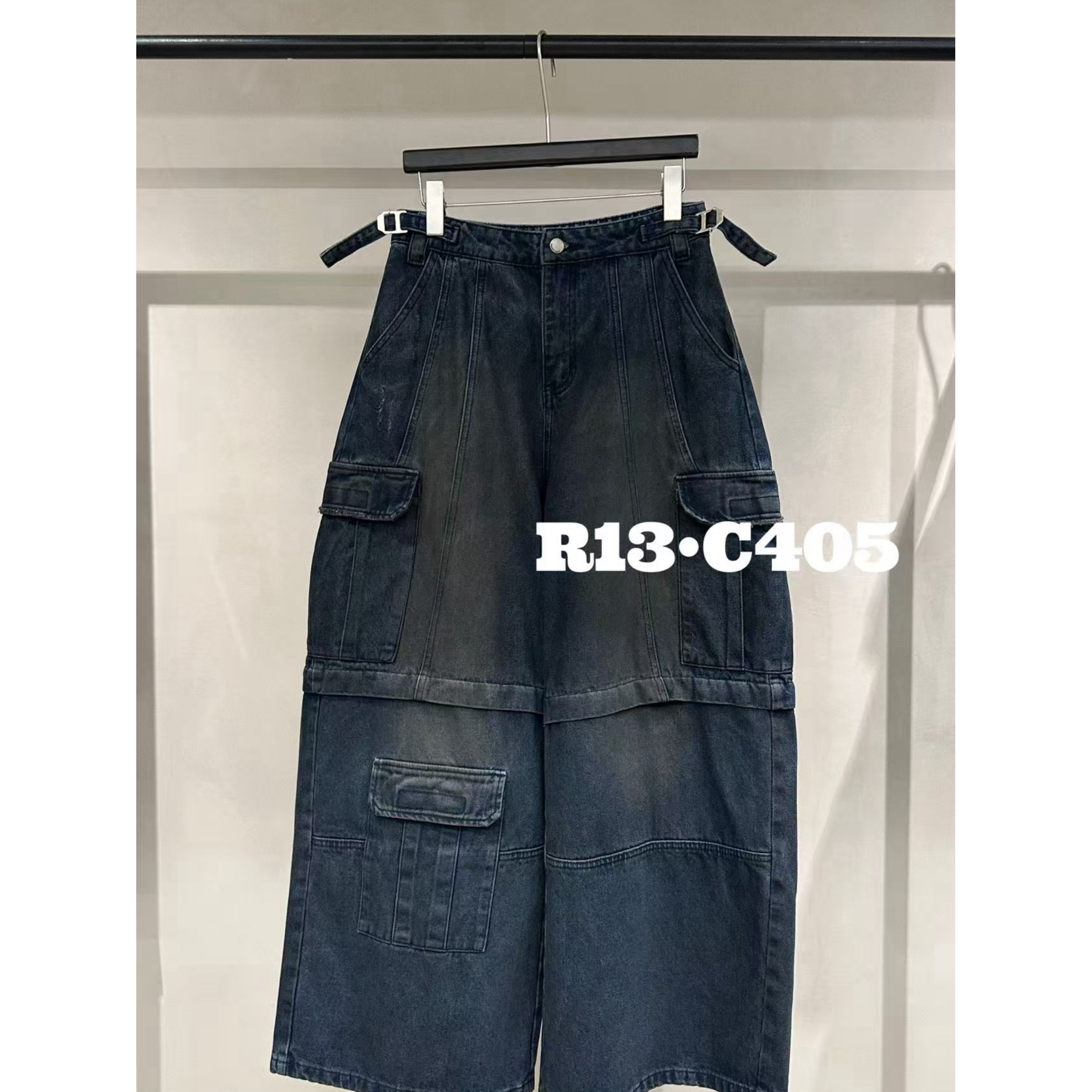 爱唯依（F）-复古洗水！版型好阔腿工装牛仔裤（13R35051#）R13