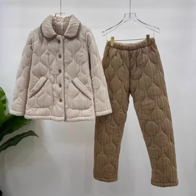 专柜同款女士冬季新款消光法兰绒烂花简约翻领家居服12451320899