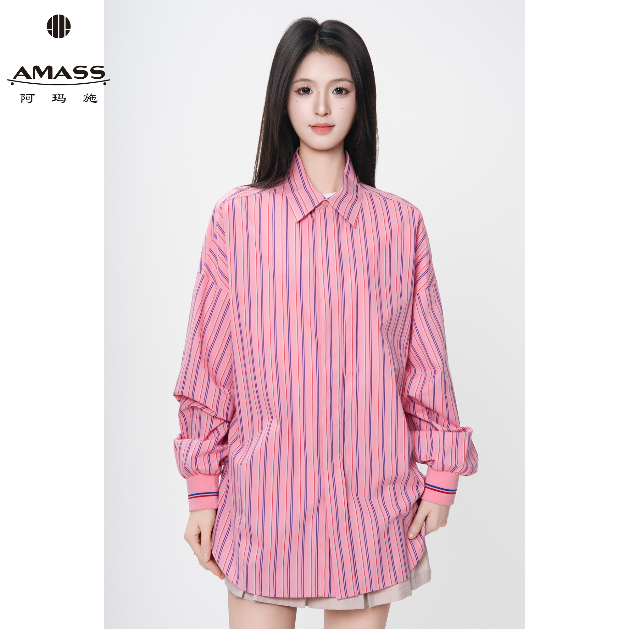 AMASS/阿玛施小众设计感春秋时尚休闲单排扣女款宽松衬衫 5300811
