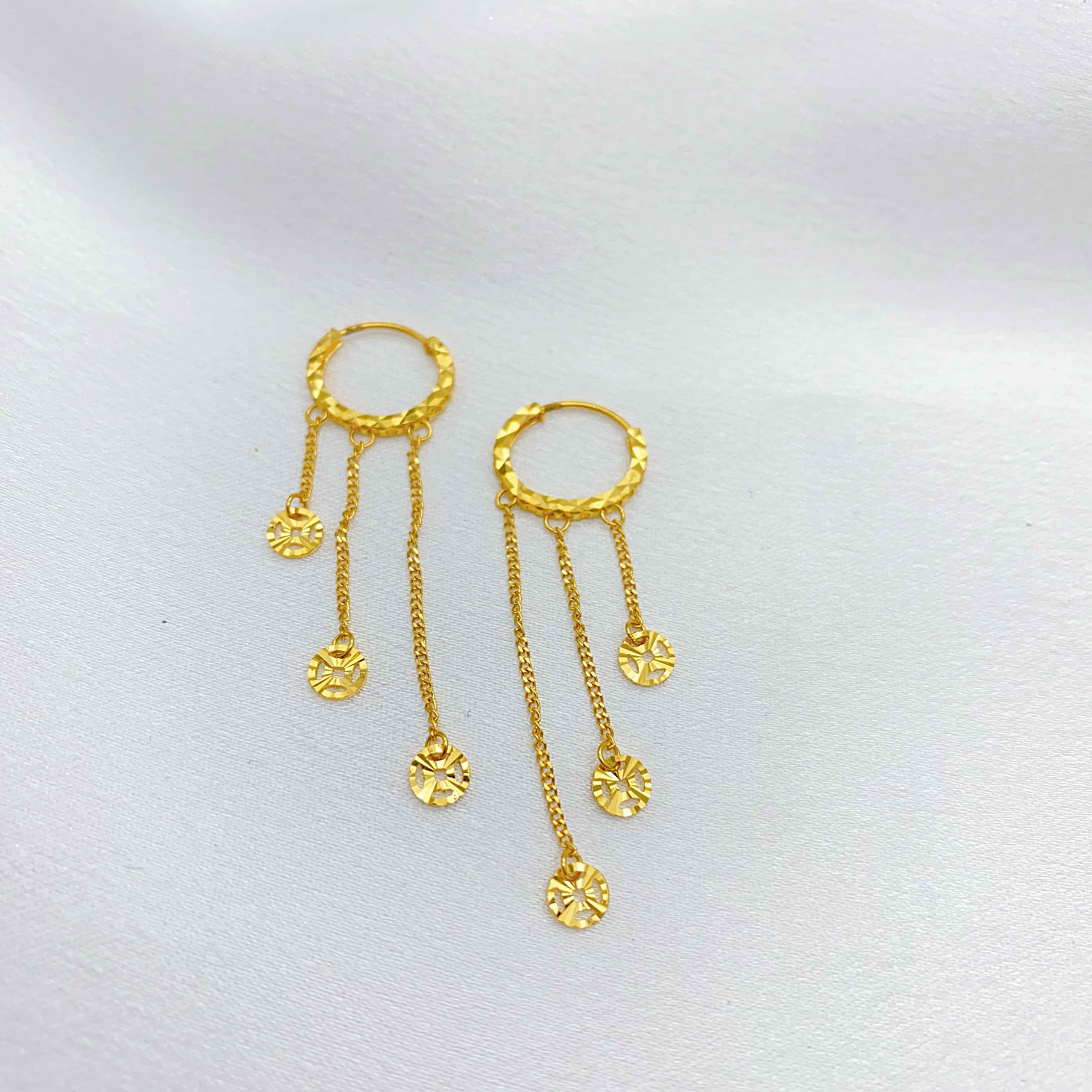 老庙黄金足金5G精工铜钱流苏耳圈时尚气质百搭2.34克