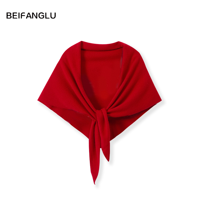 北方鹿 100%绵羊毛叠搭CP新年红三角巾羊毛披肩251544