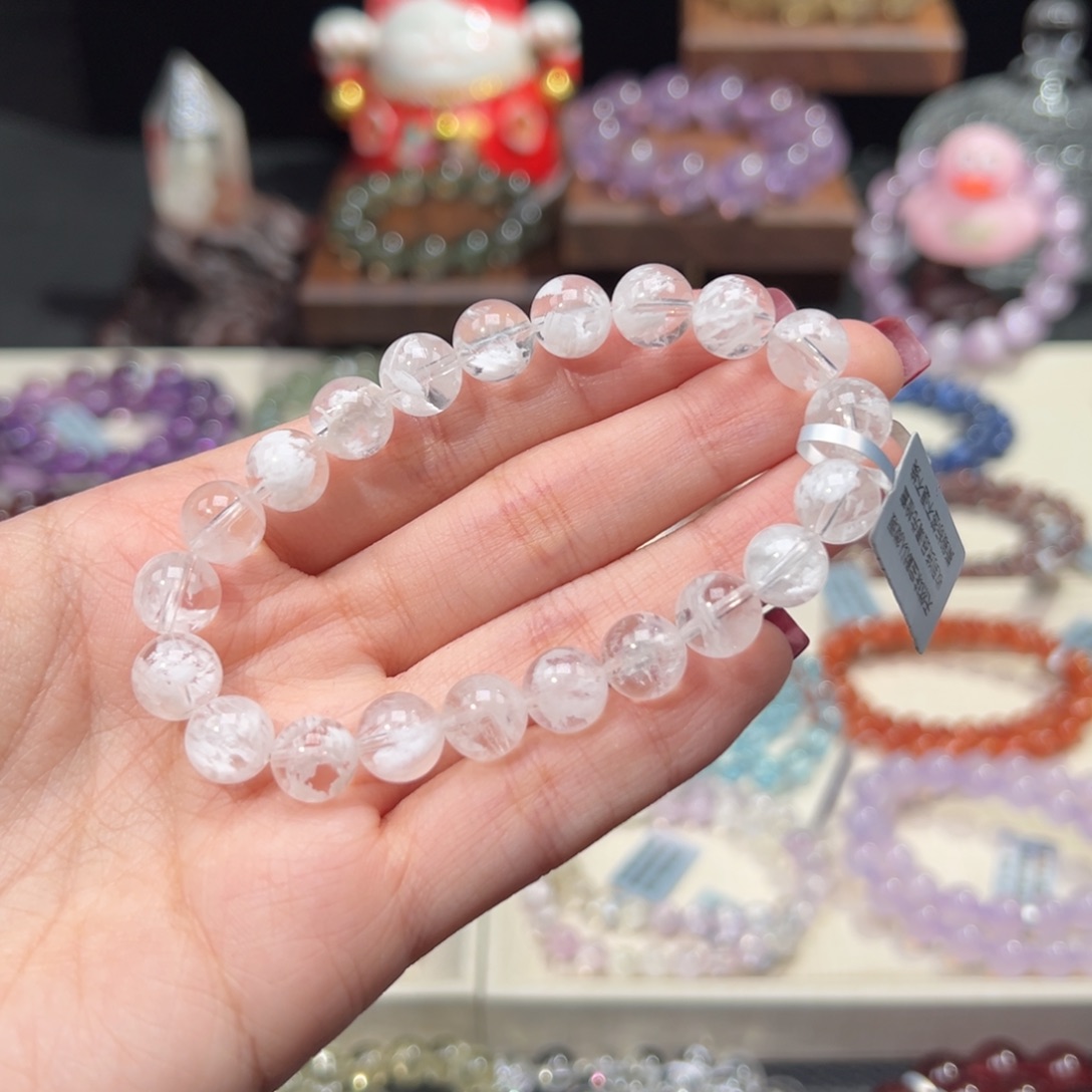 水晶手串未镶嵌9m祖宗级白雪花幽灵