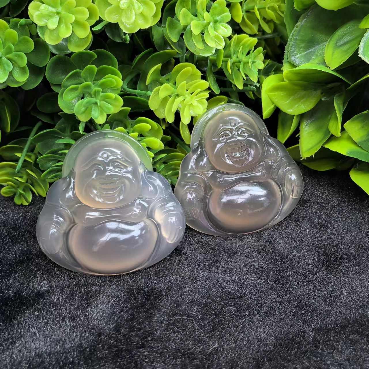 S7420【任会长珠宝】冰晶黑冰玛瑙佛公吊坠-配珠链-多样性只发一件