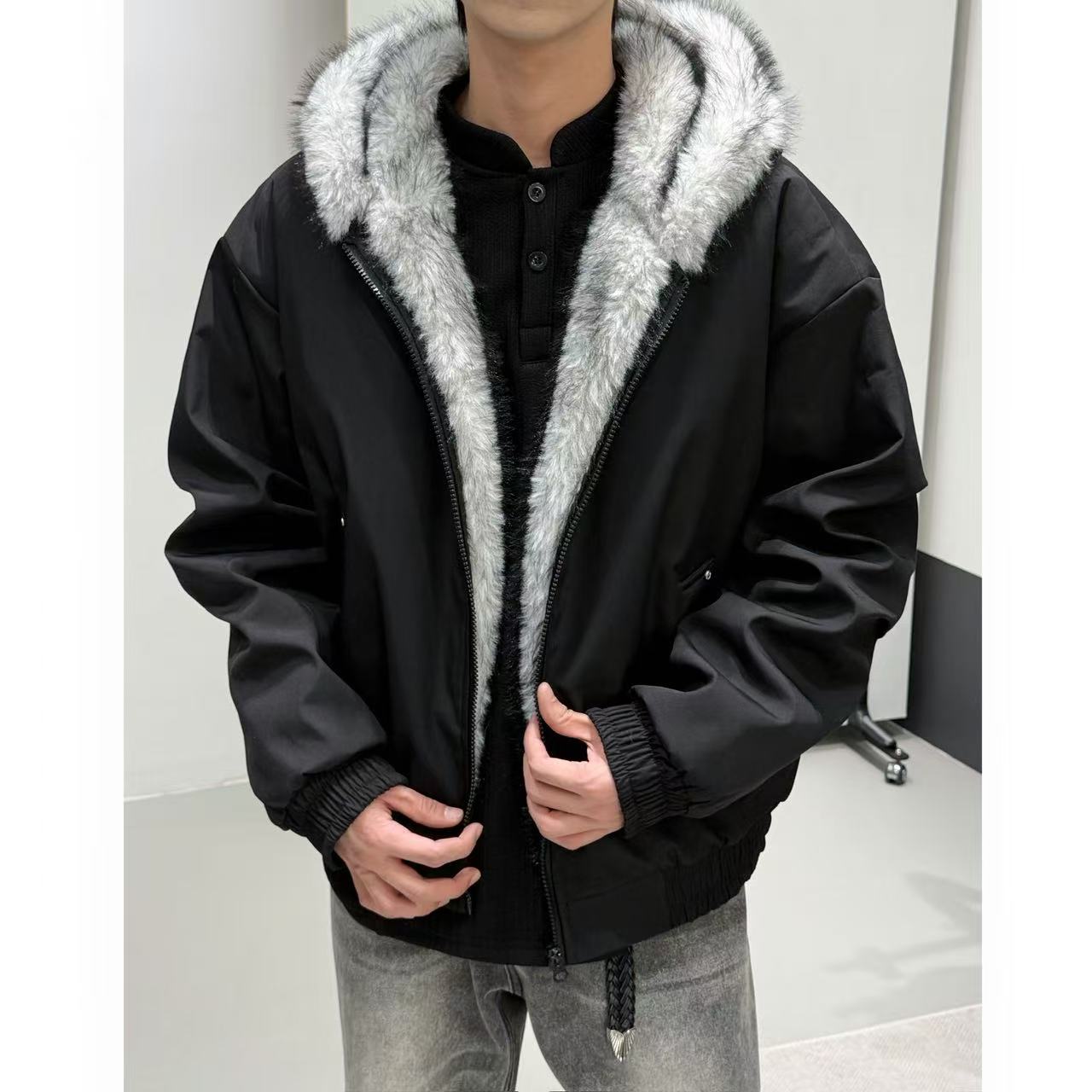 三防面料短款版型狼王貂毛座山雕大毛领连帽棉衣装冬季外套