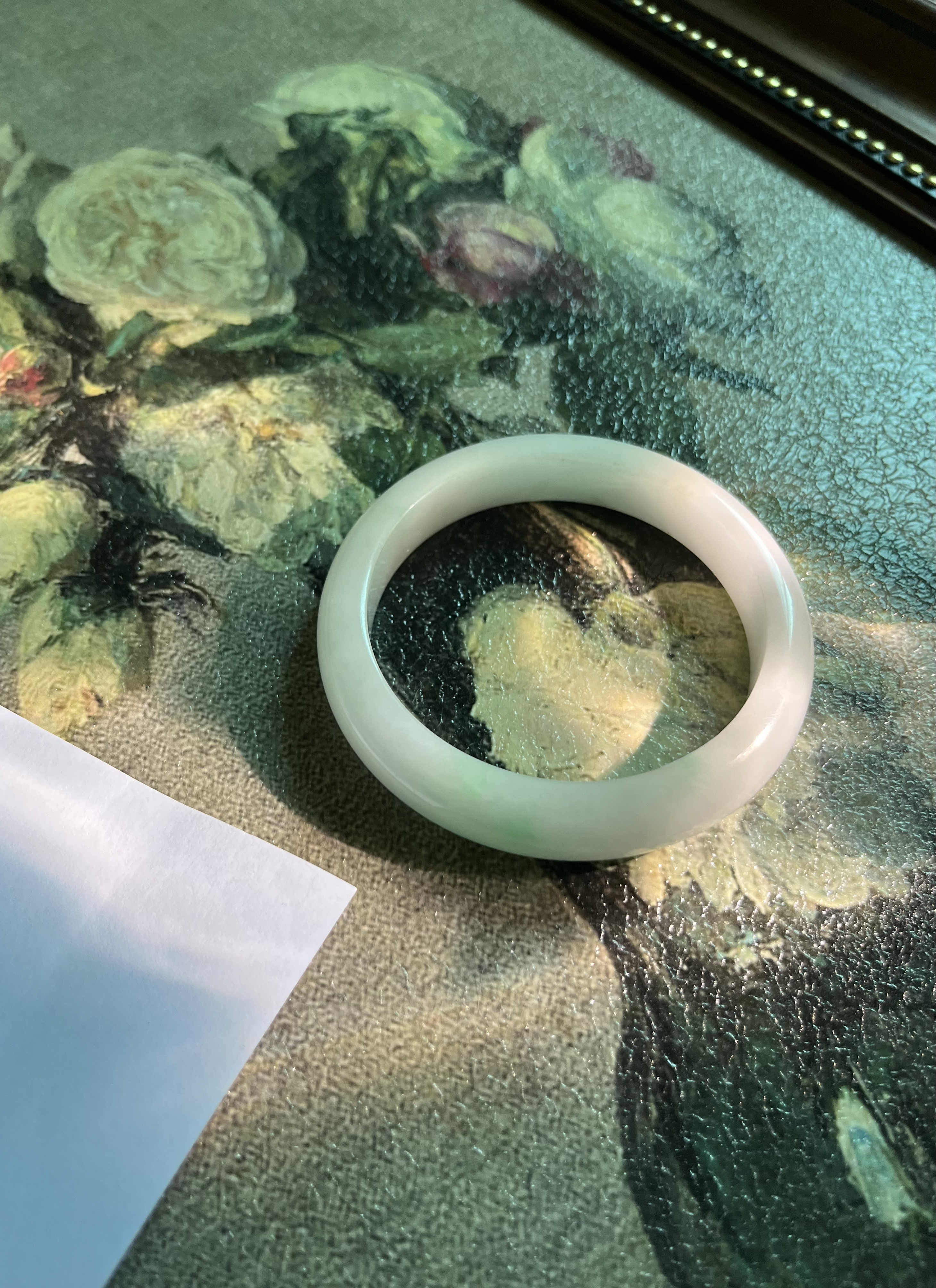 翡翠手镯直播 翡翠手镯工厂手镯多样性发其一白底清满绿半山水