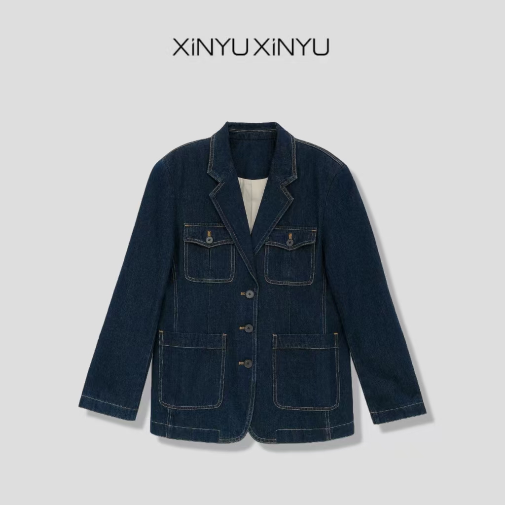 XINYU/芯与『曼特宁』100棉口袋牛仔西装外套 31787 复古 时尚 休闲