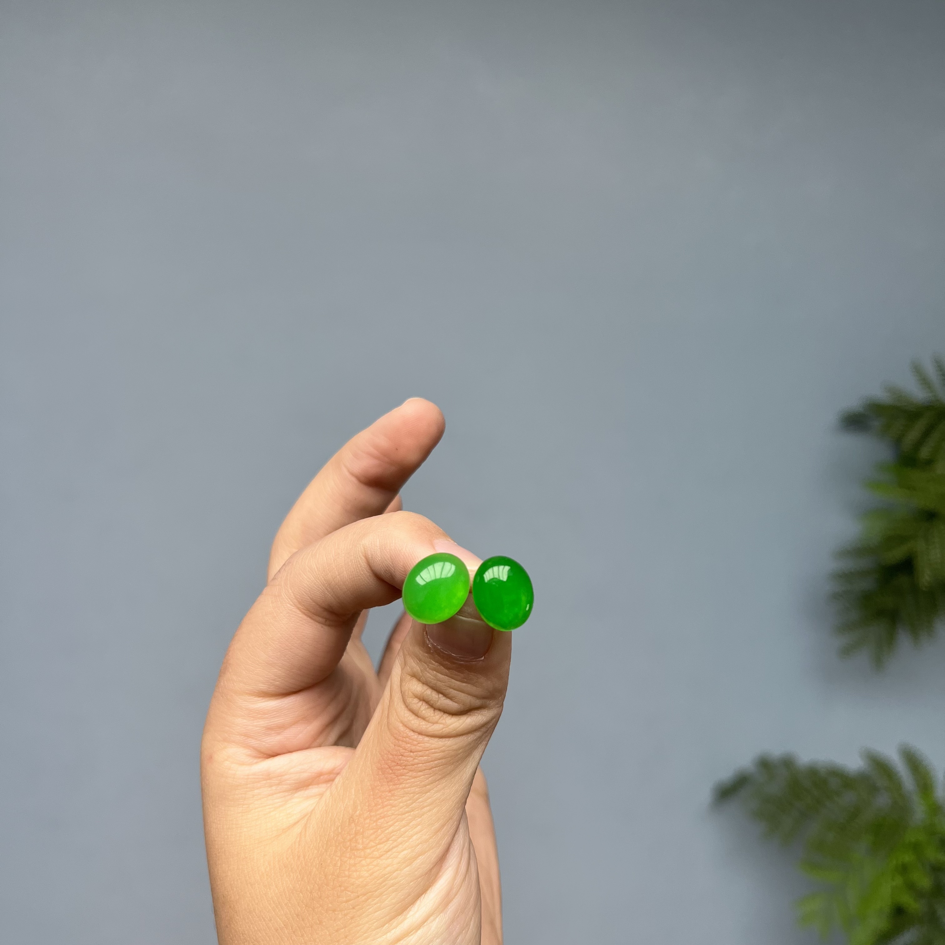 翡翠14k蛋面耳钉