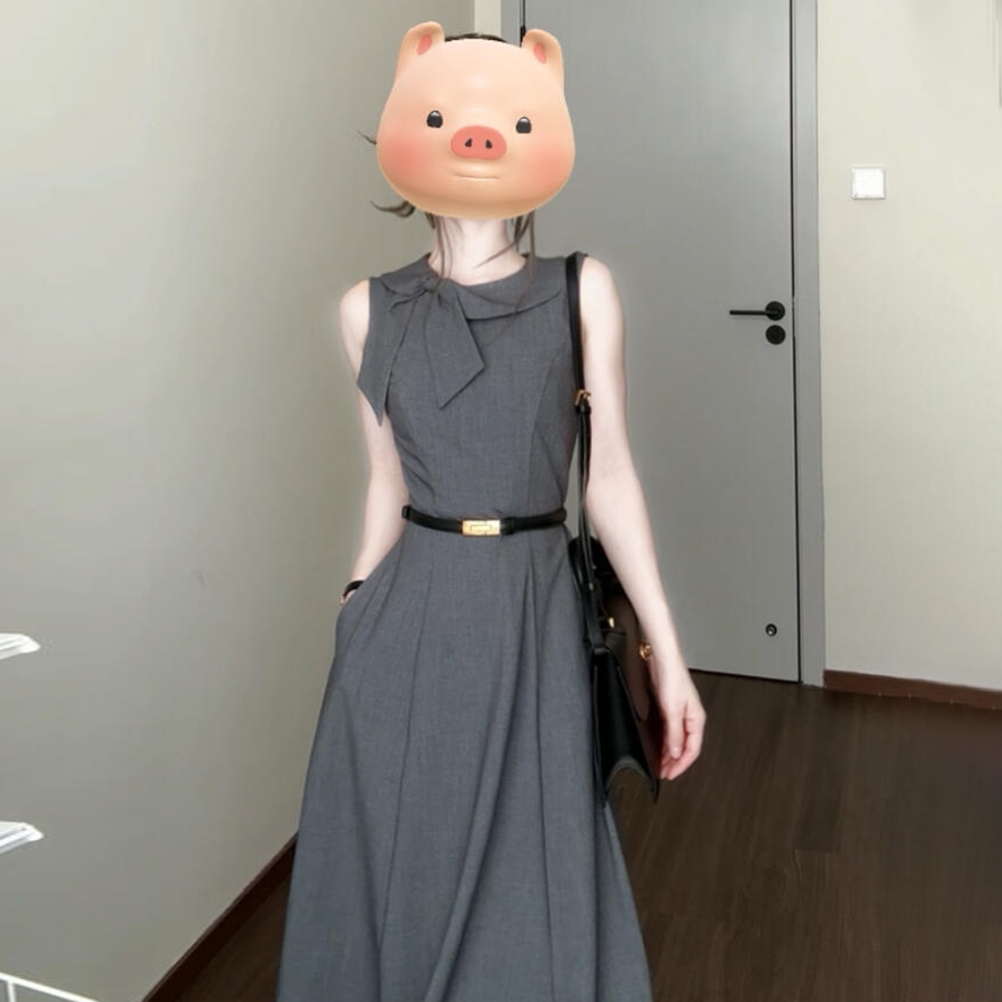 高级感法式灰色无袖背心连衣裙子女装2025新款巨好看收腰长裙4217