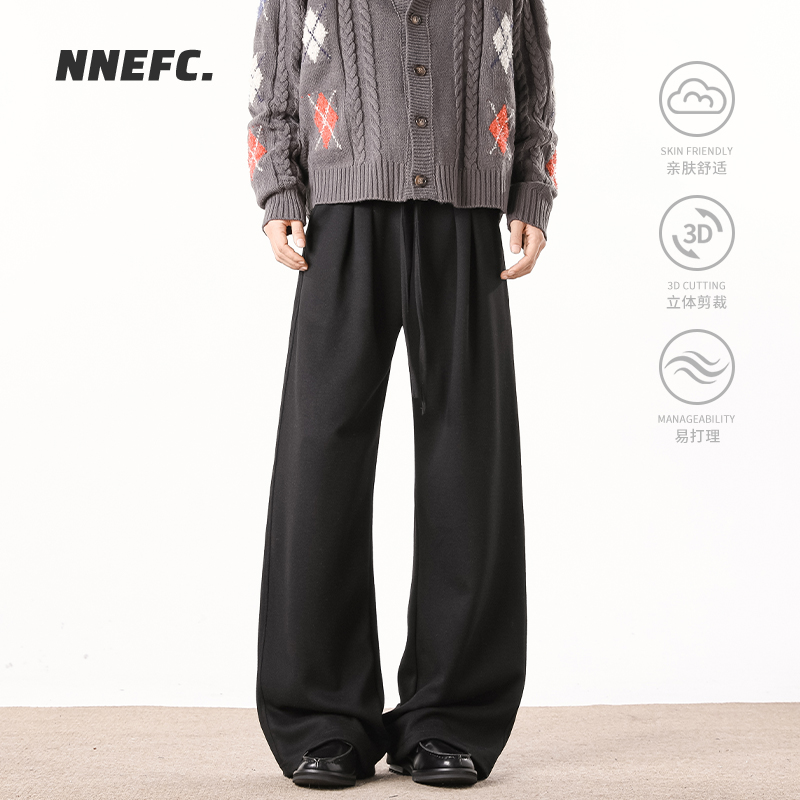 NNEFC潮牌简约褶皱羊毛醋酸休闲裤男春秋季美式复古垂感宽松长裤商品图