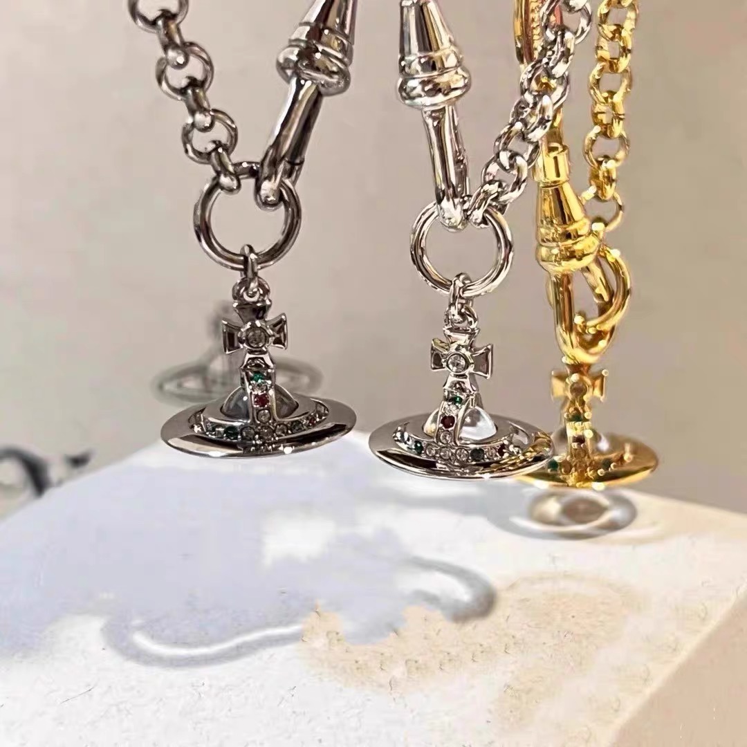 925银玻璃手链 太后新款玫瑰金银钛黑多色6mm透明珠立体土星手链