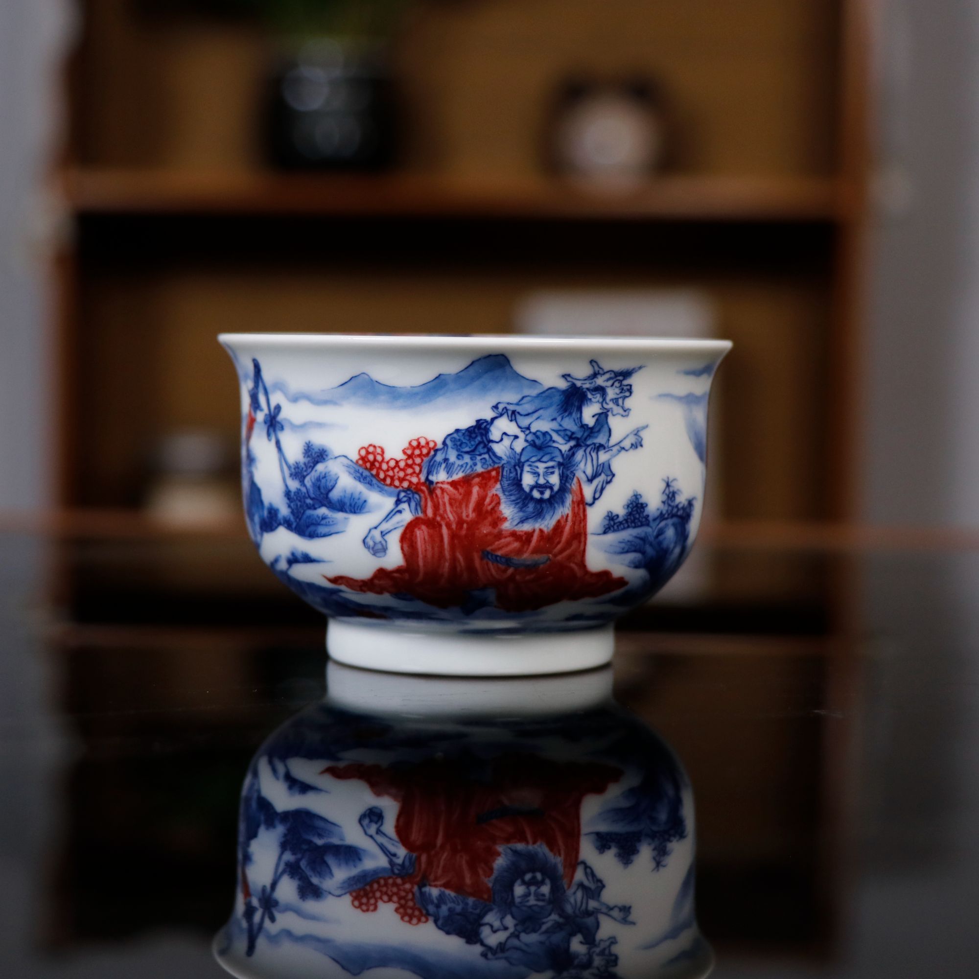 片云晚谷马上封候主人杯景德镇手绘陶瓷茶具茶杯矾红釉里红品茗杯