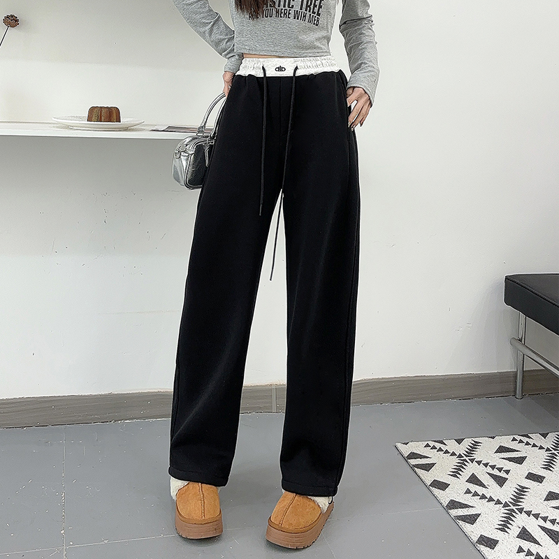 【福利款加绒加厚直筒香蕉裤】弯刀抽绳女裤