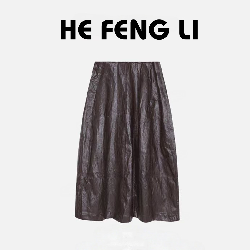 早秋显瘦气质休闲松紧腰皮裙半身裙女时尚百搭中长裙子