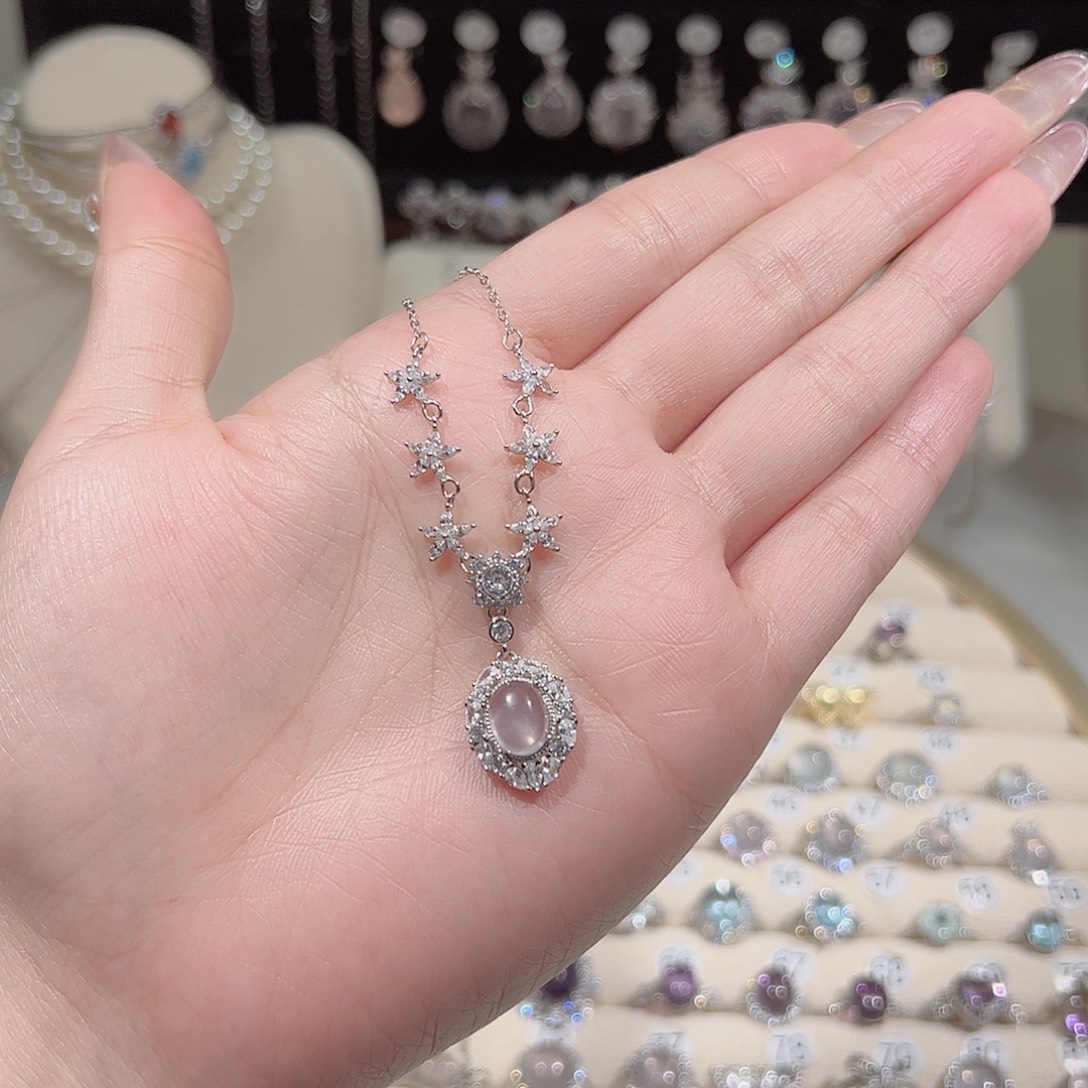 半***岛银S925镶嵌戒指芙蓉石