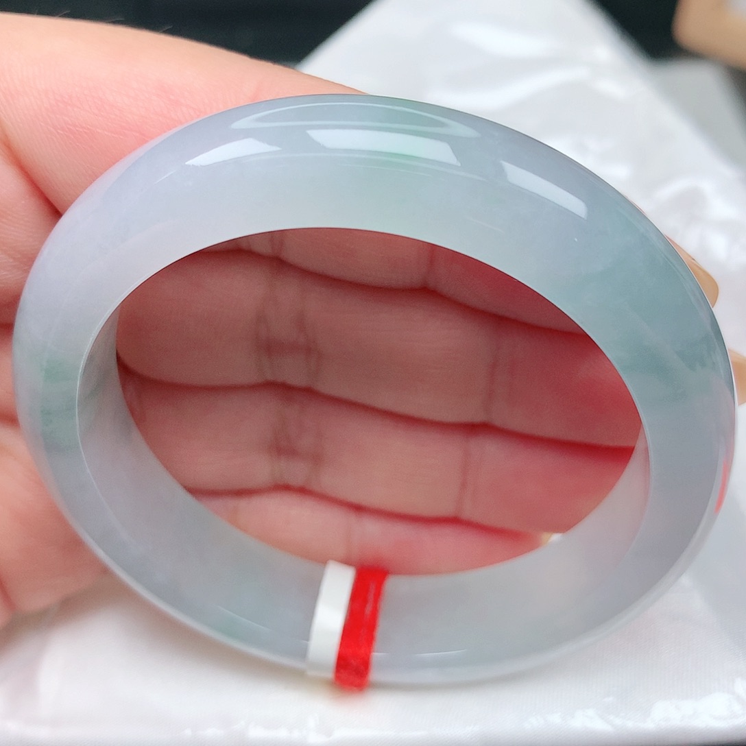 未镶嵌手镯翡翠43冰胶飘花 清冷气质