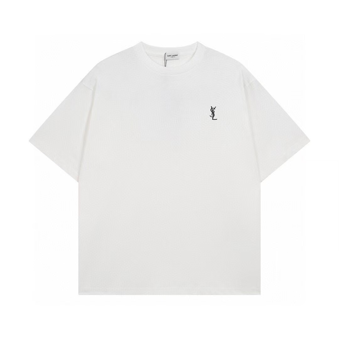 99新 YSL/圣罗兰 圣罗兰 纯色徽标圆领宽松短袖T恤 男款白色