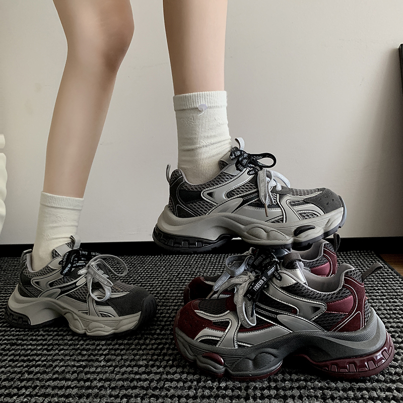 厚底复古老爹鞋女2025年新款秋冬季百搭系带休闲运动鞋轻便厚底鞋