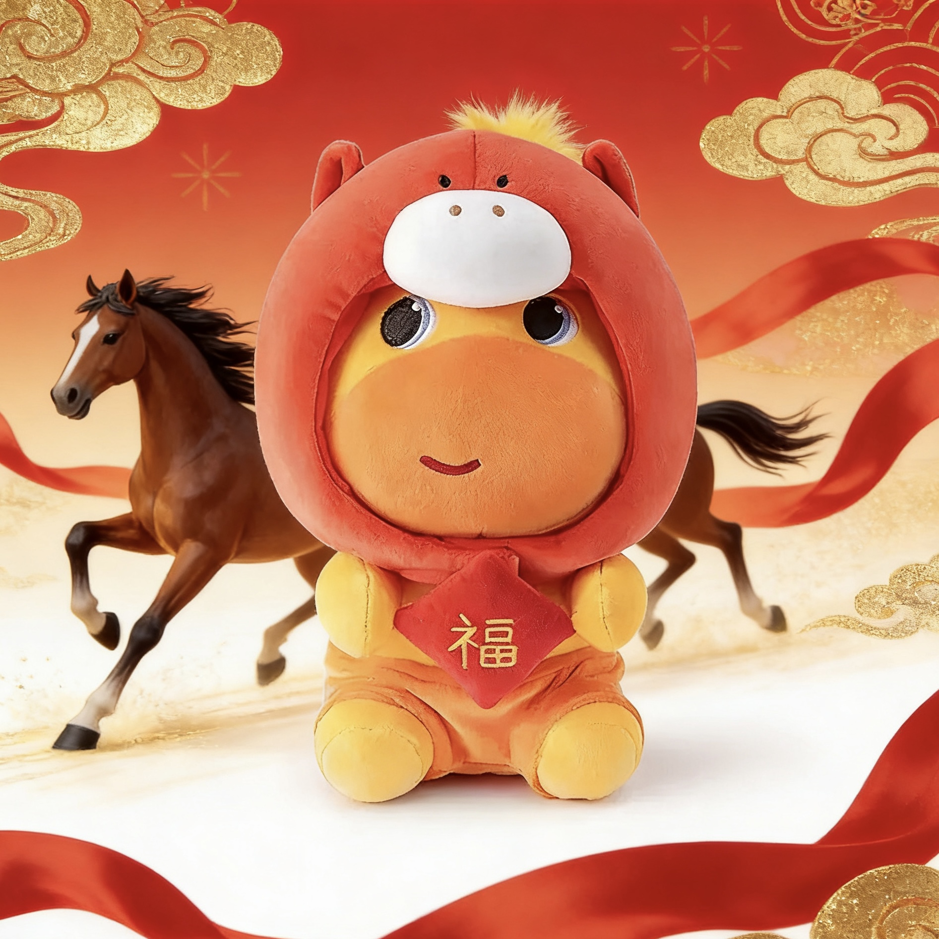 正版水豚噜噜马年毛绒公仔小玩偶挂件钥匙扣可爱抱枕玩具新年送礼