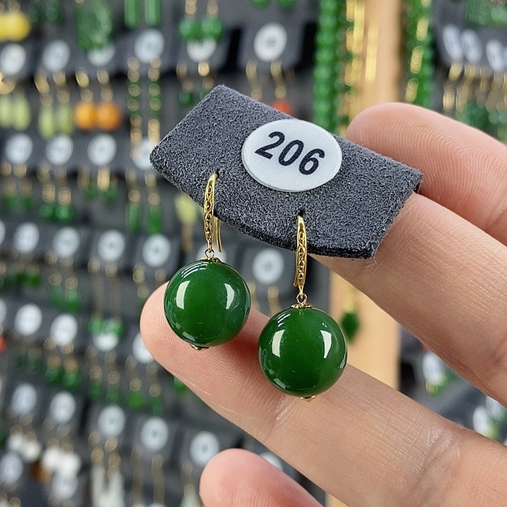 和田玉耳饰18K金镶嵌