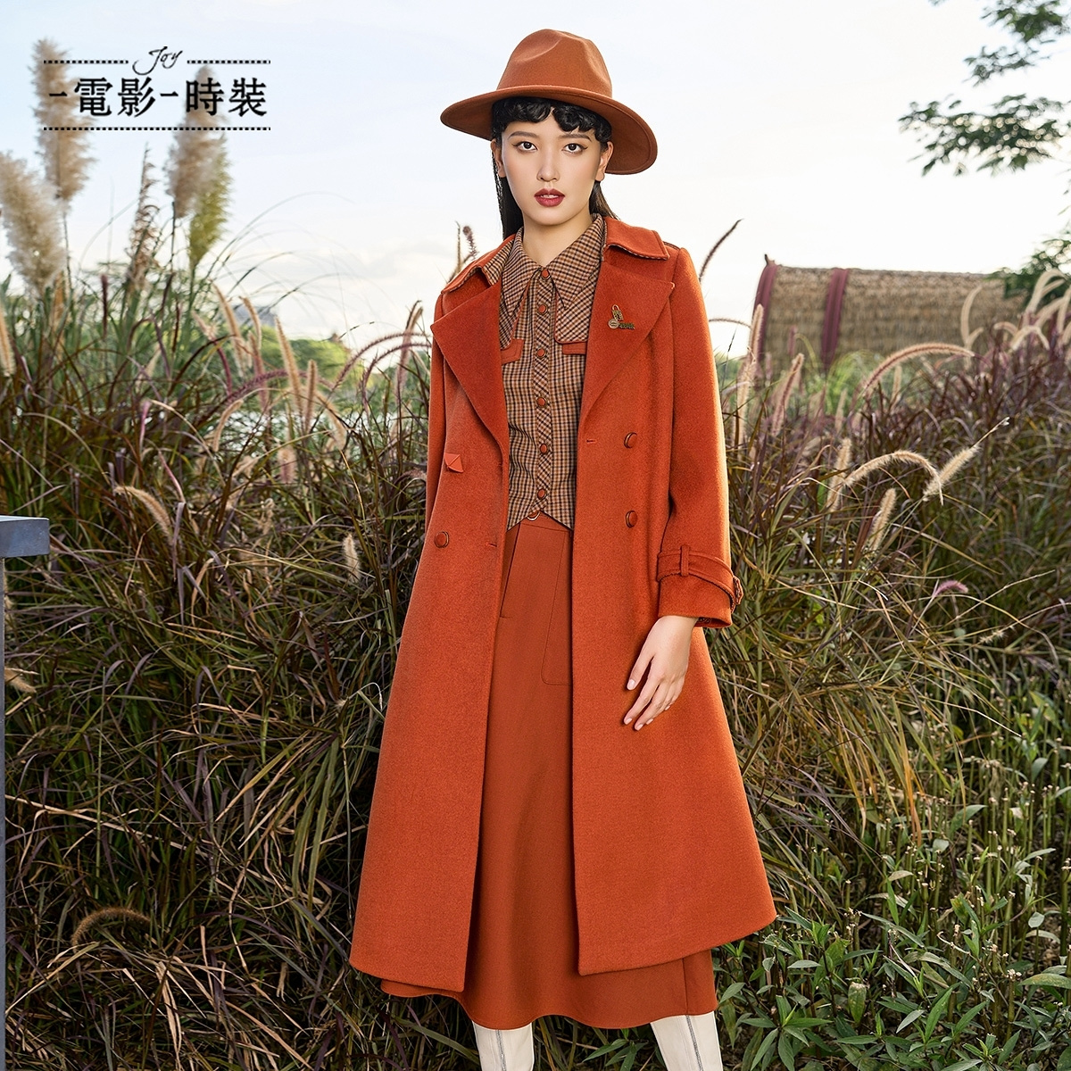 【蜜思仝】一电影一时装复古高端气质长款呢料中长款外套FECG142509