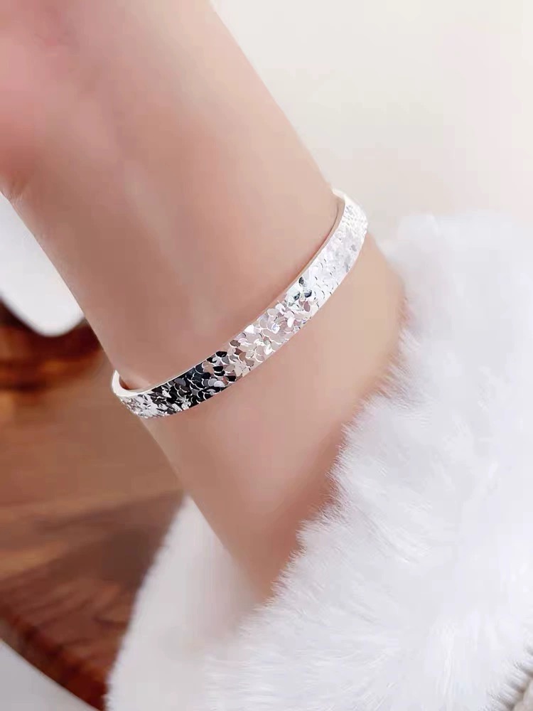 足银手镯 16窄版碎冰冰（开口闭口可选）足银999.9气质百搭21g