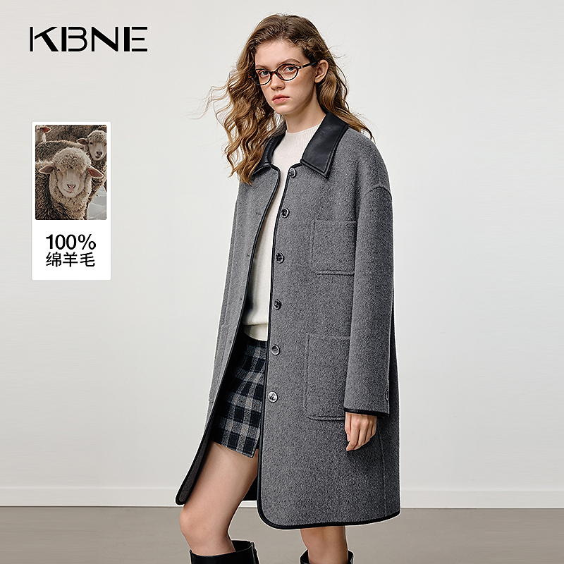 【全羊毛】KBNE毛呢大衣女爆款2025新款秋冬高级感撞色拼接毛呢外套