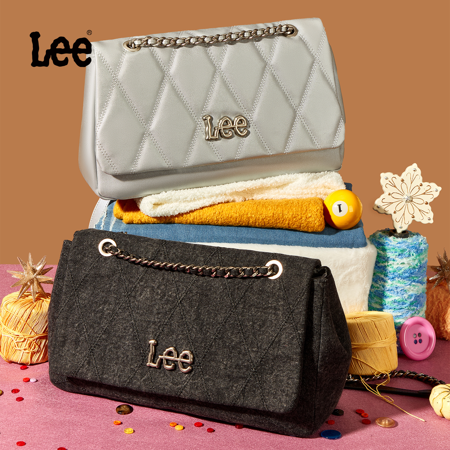 Lee菱形压纹水洗邮差包单肩包女生时尚