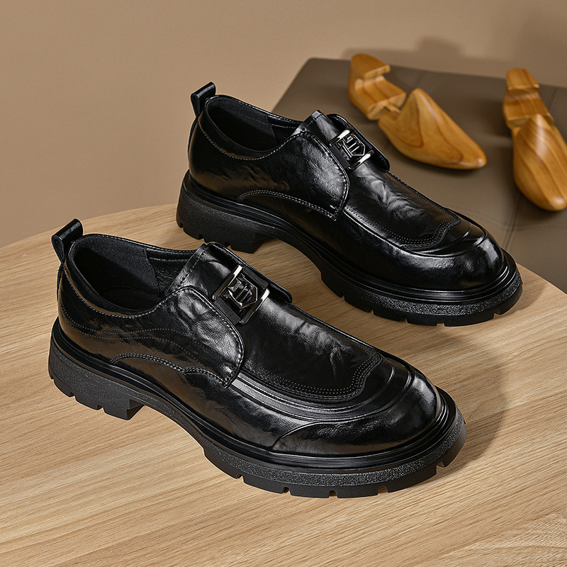 1763一脚蹬男士休闲圆头粒面皮增高休闲皮鞋单鞋休闲防滑大头德比