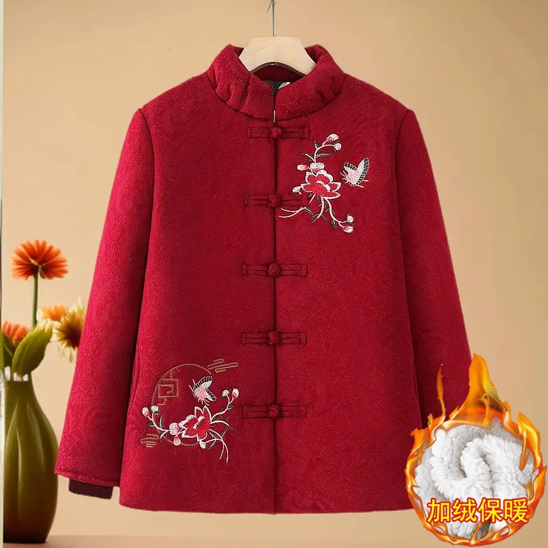 三色棉服中老年人女装奶奶冬装棉衣外套加绒加厚老人妈妈太太衣服