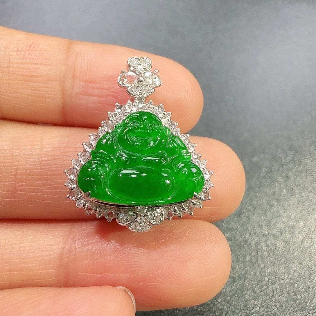 翡翠吊坠(不含链)18K金镶嵌