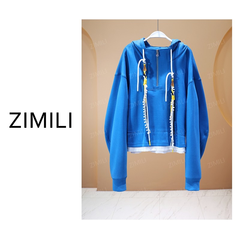 【亮哥女装】2025秋冬新品《瓷胚》景泰蓝撞色拼接连帽卫衣6068-K6