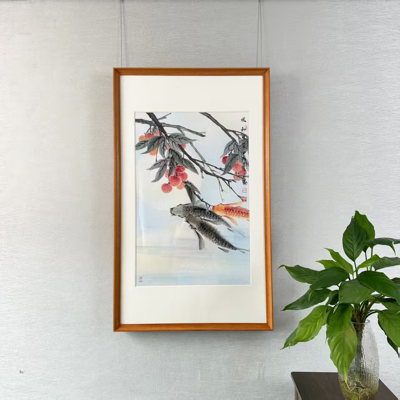 《锦鲤荔枝》餐厅玄关装饰画100cmx60cm