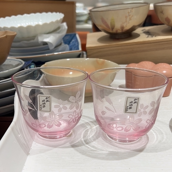 岁***好瓷粉色樱花铃铛汤吞一对