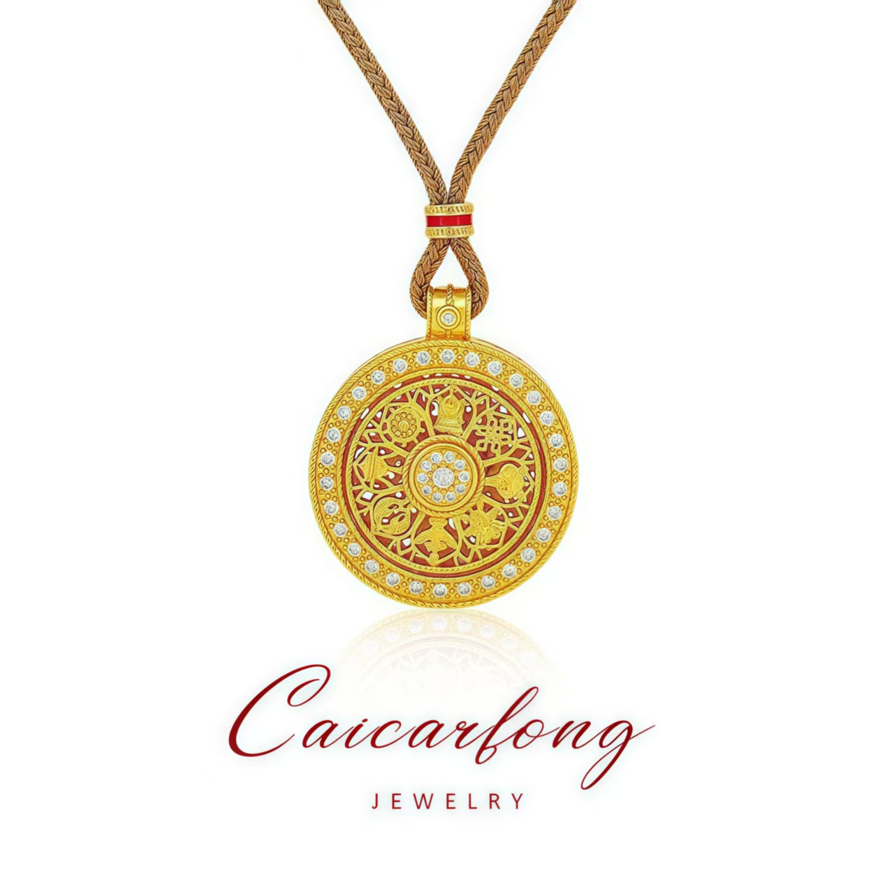 合金吊坠 新中式八宝罗盘镀金吊坠可旋转镂空镶钻八宝罗盘毛衣链