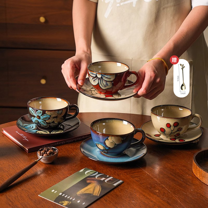 舍里家用美式复古手绘创意情侣杯陶瓷咖啡杯马克杯早餐杯