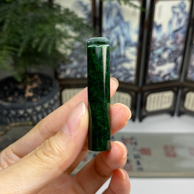 老料藓加绿满绿翎管吊坠花件 天然翡翠A货 
