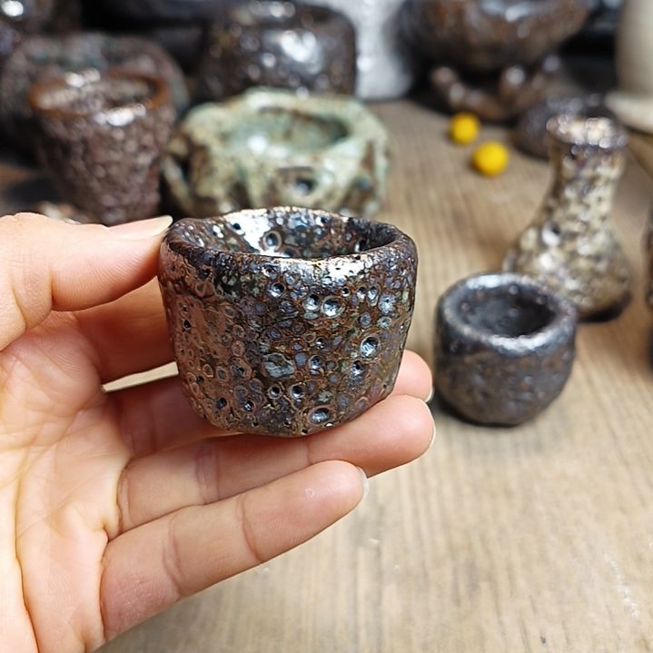 志野柴烧手捏一口杯8***1