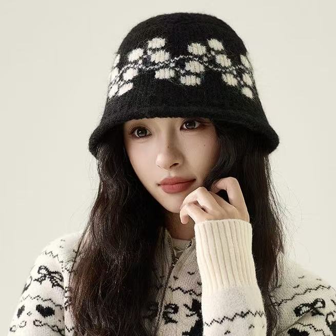  【羊毛针织提花】YF2063 休闲时尚保暖针织复古帽 B