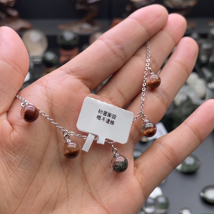 银S925镶嵌手链水晶红绿单珠定制