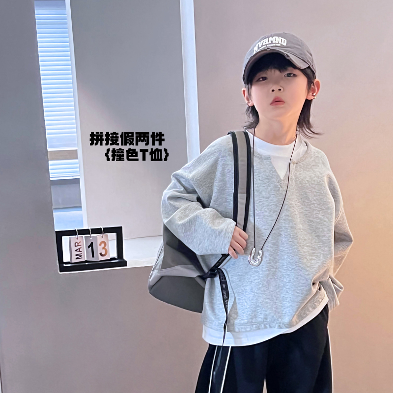 儿童长袖男童女童2025春季新品休闲宽松假两件春季卫衣502256O0