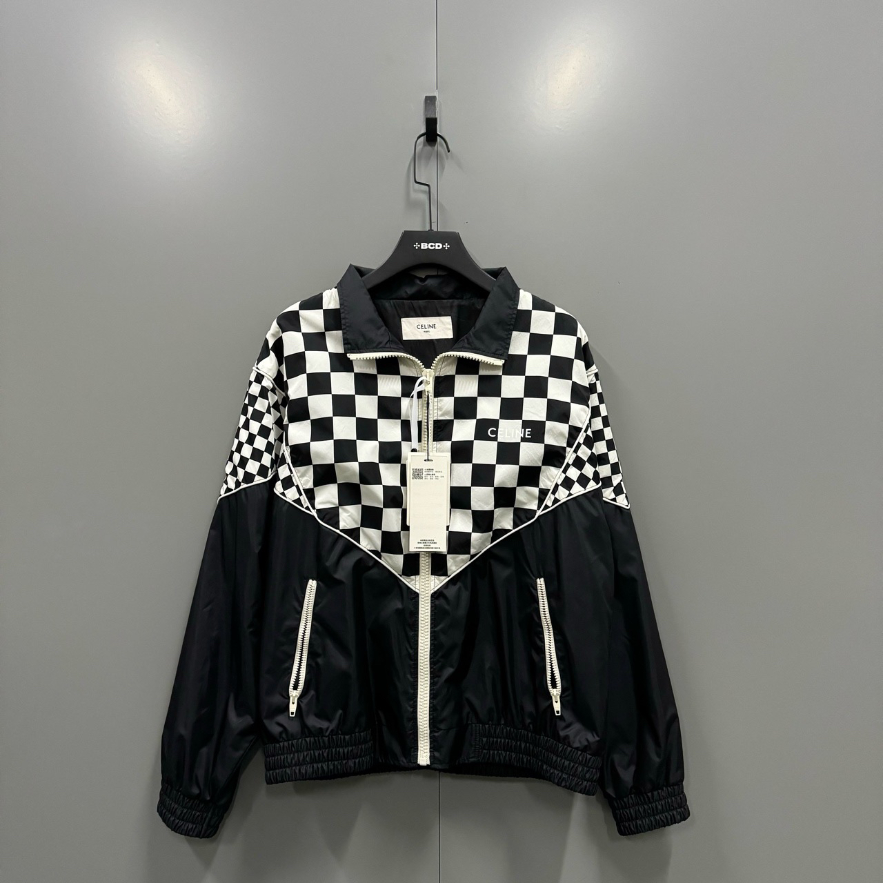 95新 Celine/思琳 (ll) 赛琳 黑白棋盘格logo夹克 50 007088