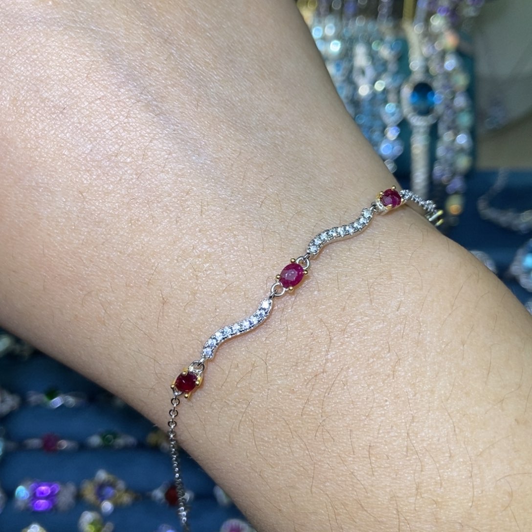 银S925镶嵌红宝石手链